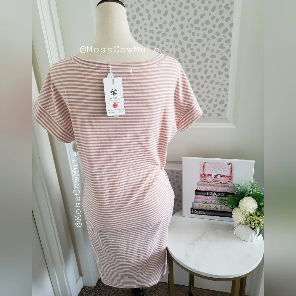Pink and White Striped Tie Dress - Picture 2 of 6